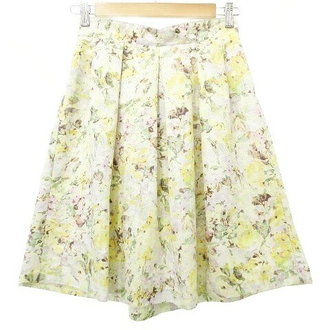 【中古】アプワイザーリッシェ Apuweiser-riche フラワープリント フレア スカート ひざ丈 花柄 2 黄色 イエロー ■YHS5 【ベクトル 古着】 250925