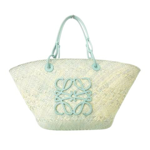 【中古】ロエベ LOEWE 美品 アナグラム バスケット 藁 2WAY ショルダー バッグ ロゴ 水色 ライトブルー レディース 【ベクトル 古着】 251009