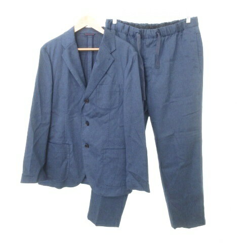 【中古】パパス Papas 美品 セットアップ スーツ デニム調 ジャケット Mサイズ パンツ スラックス Lサイズ インディゴ メンズ 【ベクトル 古着】 251012