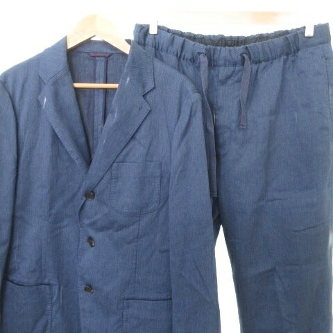 【中古】パパス Papas 美品 セットアップ スーツ デニム調 ジャケット Mサイズ パンツ スラックス Lサイズ インディゴ メンズ 【ベクトル 古着】 251012