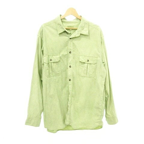 【中古】comfortable reason 美品 シャツ ブラウス コットン 長袖 フェード加工 日本製 XLサイズ 黄緑 ..