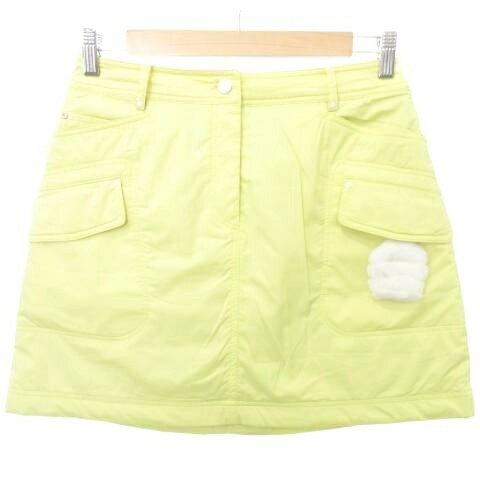【中古】アダバット adabat 美品 ミニ スカート フレア 無地 ゴルフ 40 約Mサイズ 黄色 イエロー ■YHS3..