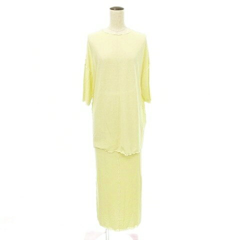 【中古】ベッド&ブレックファスト BED&BREAKFAST 美品 カットソー スカート セットアップ 薄手 半袖 チュニック ゴムウエスト スカート ロング丈 薄黄色 パステルイエロー レディース 【ベクトル 古着】 251105