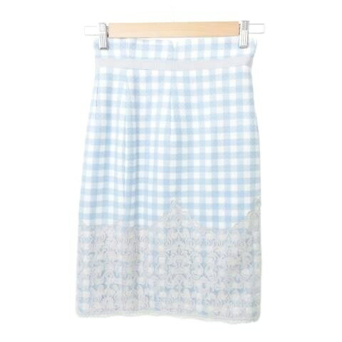 【中古】アプワイザーリッシェ Apuweiser-riche 美品 スカート ひざ丈 チェック レース スリット 薄手 0 約XSサイズ 青 ブルー ■YHS2 【ベクトル 古着】 251114