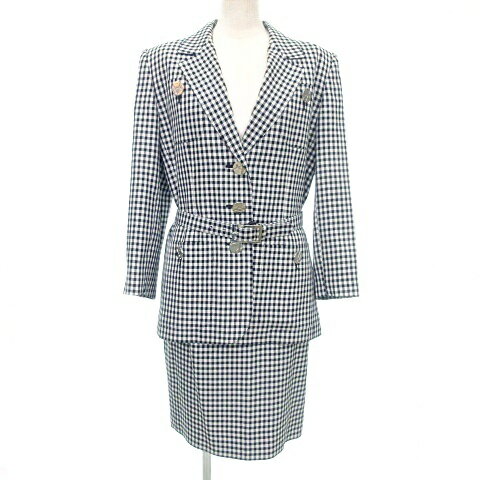 【中古】イヴサンローラン YVES SAINT LAURENT 国内正規 スカートスーツ セットアップ ギンガムチェック ウール シルク 38 M相当 黒 ブラック HZA17-519 A1203 レディース 【ベクトル 古着】 251203