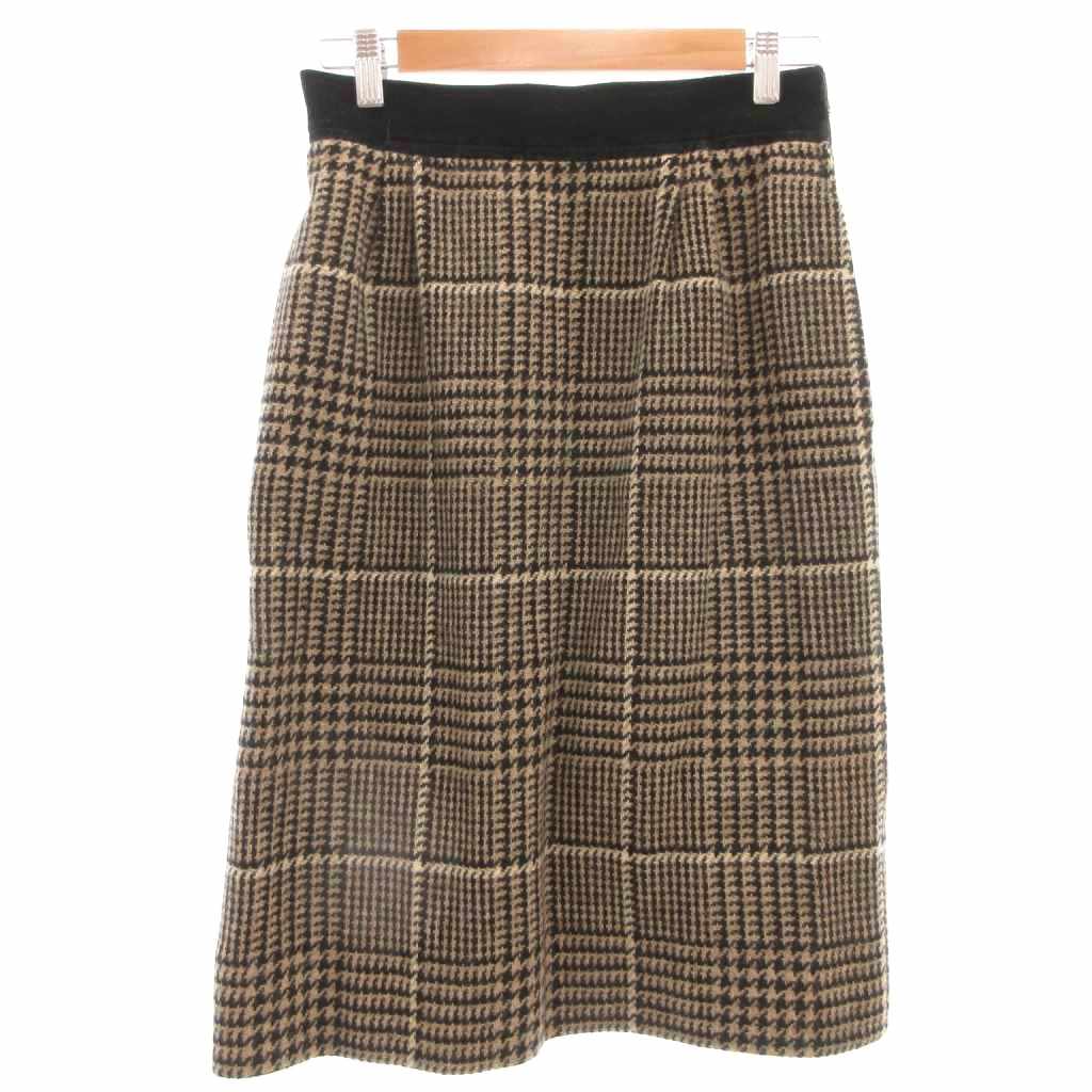 ブランド古着ベクトルプレミアム店の【中古】ヴァレンティノ ガラヴァーニ VALENTINO GARAVANI スカート 10 茶 ブラウン 黒 ブラック チェック柄 ひざ丈 ウエスト切り替え /KR レディース 【ベクトル 古着】 260430｜アングル2