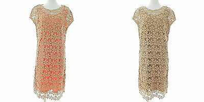 【中古】ドゥクラッセ DoCLASSE 美品 総レース ワンピース フレンチスリーブ 半袖 膝丈 インナー2枚 ベージュ サーモンピンク 11 1025 レディース 【ベクトル 古着】 231025