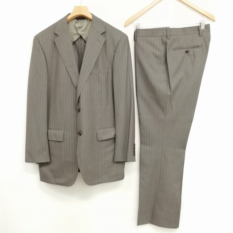 【中古】ダーバン DURBAN 美品 ストライプ シングル 2B スーツ セットアップ ジャケット スラックス 春夏 98AB6 グレー メンズ 【ベクトル 古着】 241010