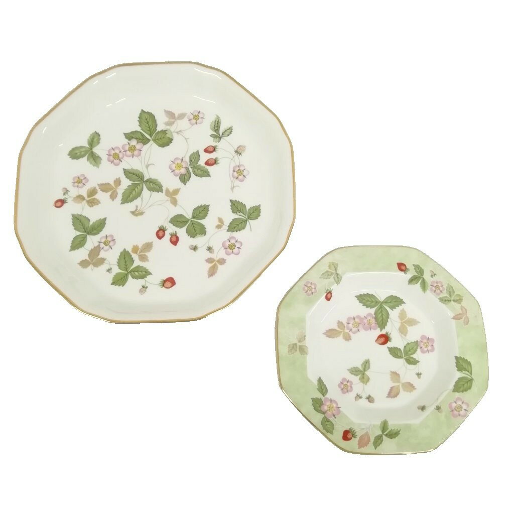 【中古】ウェッジウッド WEDGWOOD ワイルドストロベリー Wild Strawberry 八角 プレート 皿 小皿 トレイ 2枚セット 【ベクトル 古着】 260218