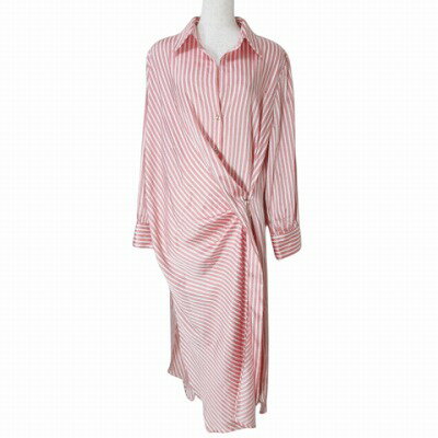 【中古】ザラ ZARA 美品 シャツワンピース ロング 変形 スリット 長袖 ストライプ スキッパー M 170/88A ピンク ホワイト X レディース 【ベクトル 古着】 250329