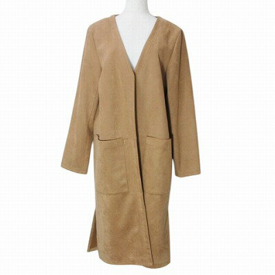 【中古】アズールバイマウジー AZUL by moussy 美品 FAKE SUEDE COLLARLESS フェイクスエードコート ロング ノーカラー ボタンレス M キャメル X レディース 【ベクトル 古着】 250410