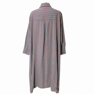 【中古】フリークスストア FREAKS STORE 美品 ストライプシャツワンピース ロング 長袖 比翼仕立て グレー レッド フリーサイズ X レディース 【ベクトル 古着】 250417