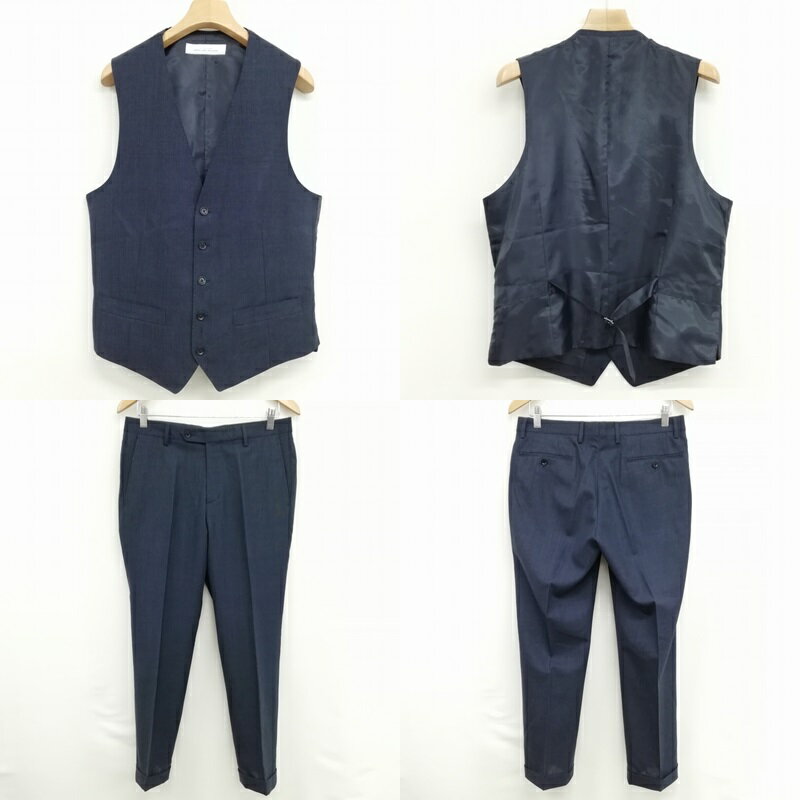 【中古】グリーンレーベルリラクシング ユナイテッドアローズ green label relaxing ジレ スラックス セットアップ スーツ チェック柄 美品 46 / 80 ネイビー メンズ 【ベクトル 古着】 250508