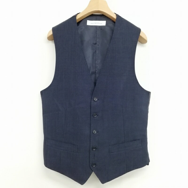 【中古】グリーンレーベルリラクシング ユナイテッドアローズ green label relaxing ジレ スラックス セットアップ スーツ チェック柄 美品 46 / 80 ネイビー メンズ 【ベクトル 古着】 250508