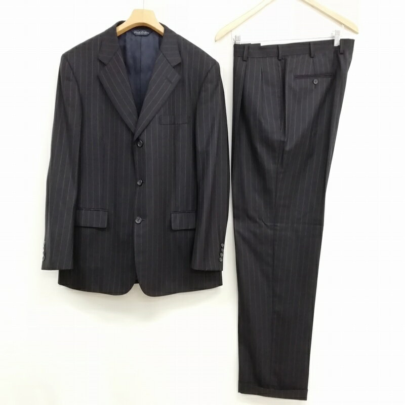 【中古】ブルックスブラザーズ BROOKS BROTHERS ストライプ シングル 3B スーツ セットアップ ジャケット スラック 美品 40 / 32 ネイビー 紺 メンズ 【ベクトル 古着】 250523