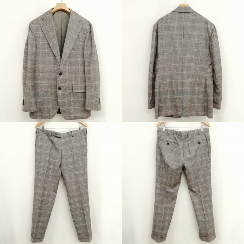 【中古】ベルベスト Belvest バーニーズニューヨーク 別注 チェック シングル 段返り 3B スーツ セットアップ 48 グレー メンズ 【ベクトル 古着】 250529