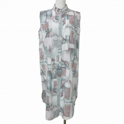 【中古】ニコルホワイト NICOLE WHITE 美品 ロングシャツ ワンピース ノースリーブ 抽象画 ぼかし柄 比翼仕立て M グリーン系 X レディース 【ベクトル 古着】 250612