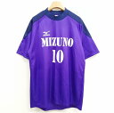 【中古】ミズノ MIZUNO サッカー トレーニングウエア シャツ トップス 半袖 L パープル ネイビー メンズ 【ベクトル 古着】 250624