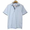 【中古】ニコルクラブフォーメン NICOLE CLUB FOR MEN スキッパ-ポロシャツ 針抜きストライプ柄 シルケットスムース 半袖 衿ワイヤー 46 M サックス X メンズ 【ベクトル 古着】 250707