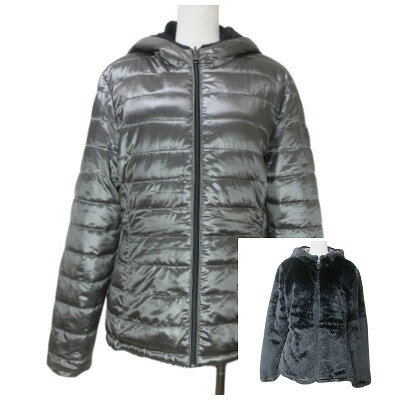 【中古】アンドリューマーク Andrew Marc リバーシブル 中綿ブルゾン コストコ ナイロン エコファー ジップアップ ラバーワッペン ワンポイント M メタリック ブラック X レディース 【ベクトル 古着】 250706