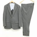 【中古】タカQ タカキュー TAKA-Q クールマックス ストライプ シングル 2B スーツ セットアップ ジャケット スラックス 春夏 グレー メンズ 【ベク...