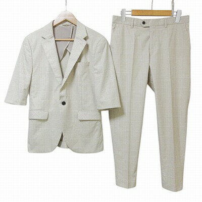 【中古】wenergy 2019 美品 セットアップ スーツ 春夏 ウィンドウペンチェック テーラードジャケット 5分袖 シングル 1B 背抜き パンツ アンク...