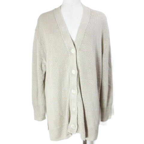 【中古】23区 オンワード樫山 美品 23SS リネンコード カーディガン ニット 長袖 Vネック ミドル丈 38 M相当 ベージュ X レディース 【ベクトル 古着】 250815