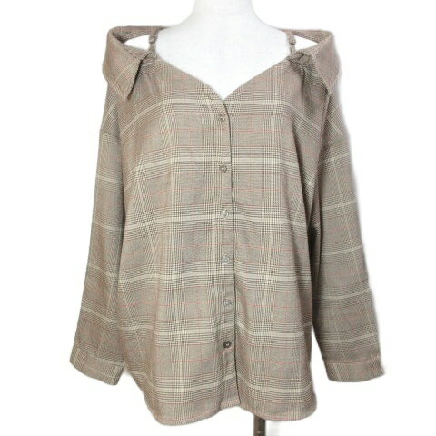 【中古】イング INGNI 美品 グレンチェックシャツ オフショルダー 長袖 M 茶 ブラウン X レディース 【ベクトル 古着】 250827