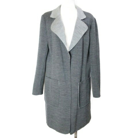 【中古】ギャバジンケーティー Gabardine K.T 大きいサイズ ボンディングコート ウール ミドル丈 ボタンレス 42 LL相当 グレー /X レディース 【ベクトル 古着】 250927