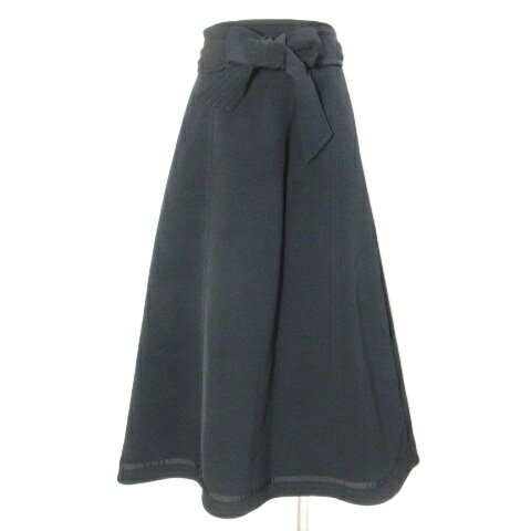 【中古】トゥービーシック TO BE CHIC 美品 フレアスカート ロング ウエストリボン トリアセテート 40 M相当 黒 ブラック /X レディース 【ベクトル 古着】 250929(4)