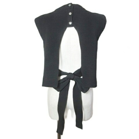 【中古】リエミラー Rie Miller ニットベスト プルオーバー バックスリット リボン 38 M相当 黒 ブラッ..