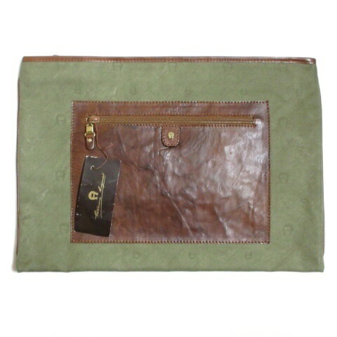【中古】アイグナー AIGNER キャンバスxレザー クラッチバッグ セカンドバッグ 鞄 ロゴ A4収納 バイカ..