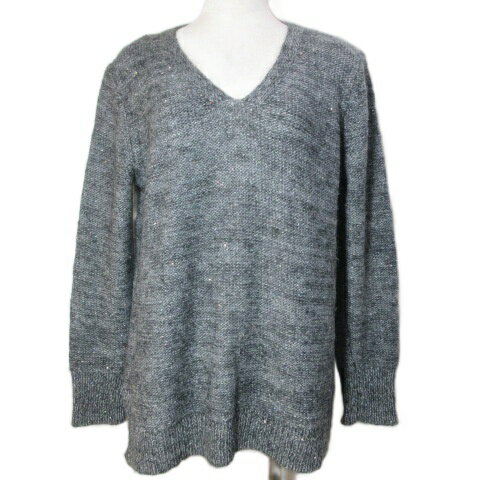 【中古】モガ MOGA 美品 スパンコールニット セーター モヘヤ混 長袖 Vネック 厚手 2 M相当 グレー /X ..