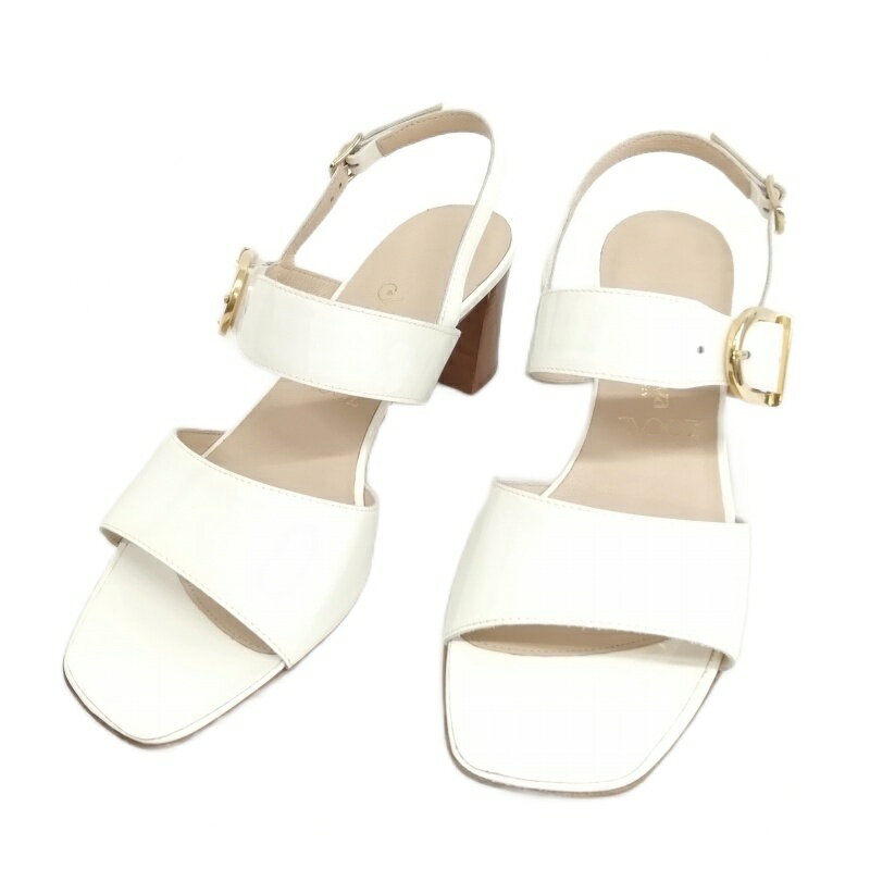 【中古】銀座ヨシノヤ Yoshinoya ZOCAL 美品 ストラップ サンダル パテント エナメル 36.5 ホワイト レ..