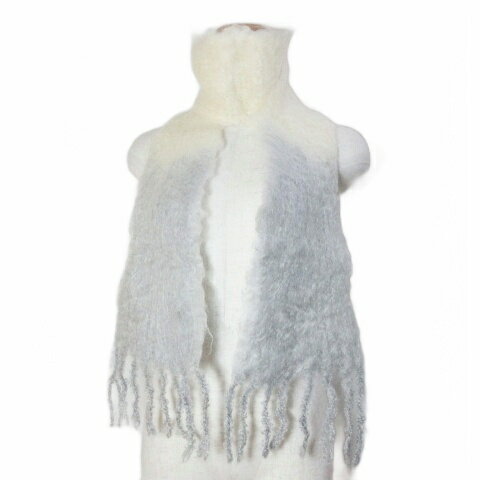 【中古】BALMUIR バルミュール 美品 マフラー モヘヤ ウール フリンジ グレー ホワイト /X レディース ..