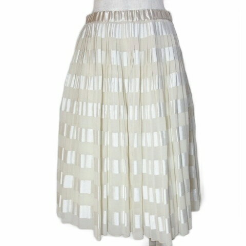 【中古】エムズグレイシー M'S GRACY プリーツ スカート EA-627110 ひざ丈 ボーダー 38 M相当 ベージュ系 /X レディース 【ベクトル 古着】 251107