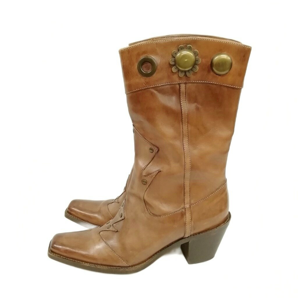 【中古】マルニ MARNI スタッズ ウエスタンブーツ ロングブーツ 39 ブラウン系 レディース 【ベクトル ..