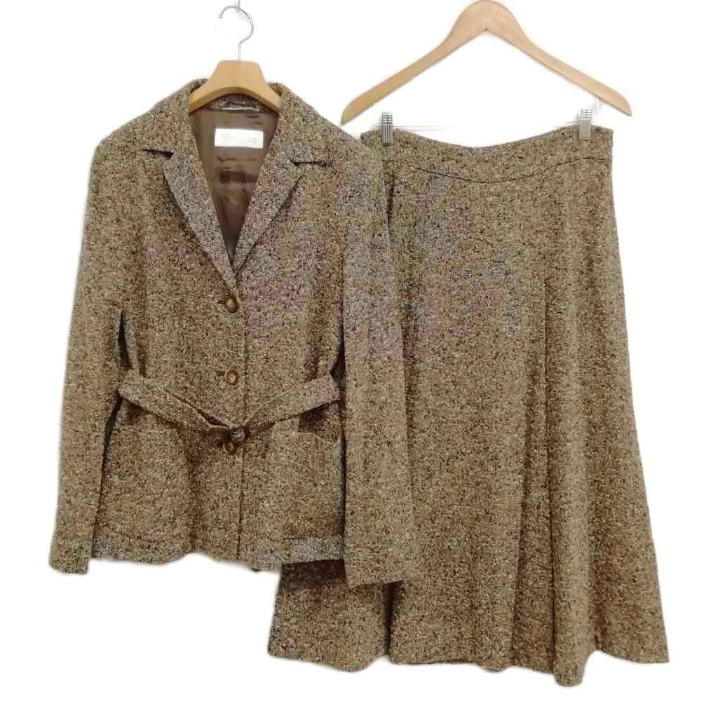 【中古】マックスマーラ MAX MARA 白タグ ツイード スカート スーツ セットアップ ジャケット ロング丈 46 ブラウン系 レディース 【ベクトル 古着】 251127