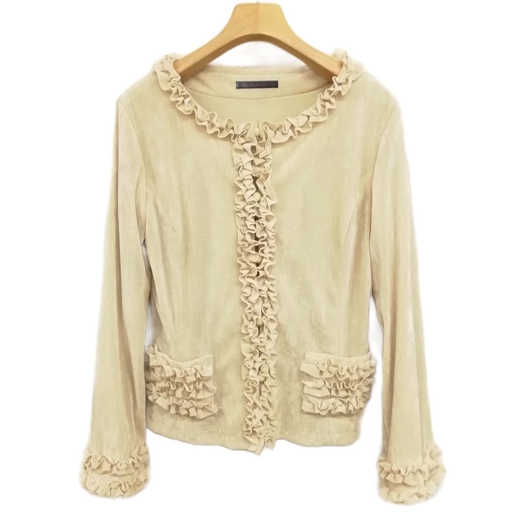 【中古】Lover's Birthday ベロア調 パワーネット フリル セットアップ ジャケット カーディガン スカート 38 ベージュ系 レディース 【ベクトル 古着】 260129