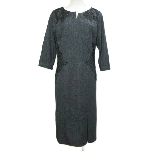 Dresses - 【中古】オットー OTTO Collection 美品 コード刺繍 ワンピース ロング 7分袖 キーネック 9 M相当 紺 ネイビー /X レディース 【ベクトル 古着】 260213