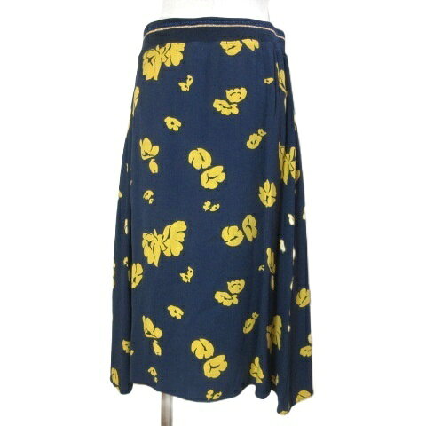 【中古】アーペーセー A.P.C. ラップ風 スカート ひざ丈 花柄 アシンメトリー 36 M相当 ネイビー イエロー /X レディース 【ベクトル 古着】 260213