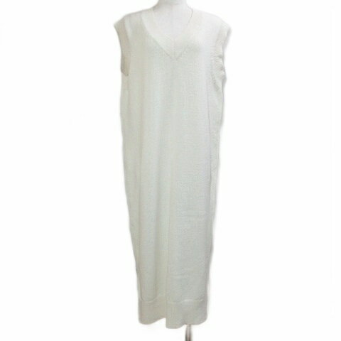 [Used] Unused ZARA Texture Knit Midi Dress, Sleeveless, V-neck, Size M (170cm/88A), Off-white /X Women's [Vector Used Clothing] 260321
