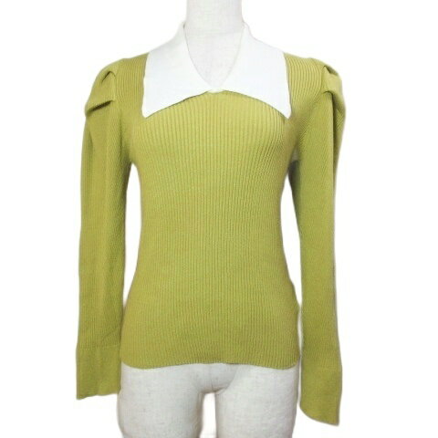 Long-Sleeved Knit - 【中古】スナイデル SNIDEL Sustainableカラーデザインニットプルオーバー ビッグカラー 長袖 ボリュームスリーブ リブ フリーサイズ マスタード ホワイト SWNT225074 /X レディース 【ベクトル 古着】 260330