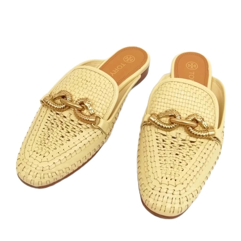 【中古】トリーバーチ TORY BURCH ジェッサ ウーブン バックレス ローファー ミュール レザー 美品 7 M ベージュ系 レディース 【ベクトル 古着】 260422