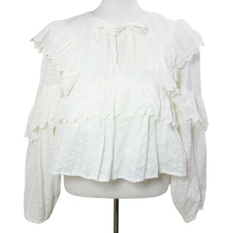 乐天商城 - 【中古】マウジー MOUSSY EYELET RUFFLE ブラウス ラッフル 刺? プルオーバー 長袖 クロップド丈 フリーサイズ アイボリー 010ES730-1370 /X レディース 【ベクトル 古着】 260429