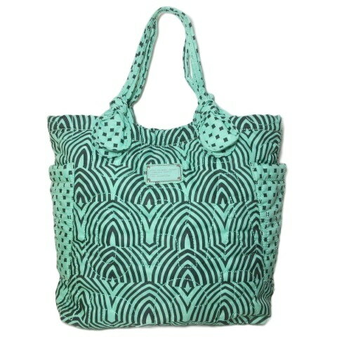 【中古】マークバイマークジェイコブス MARC by MARC JACOBS トートバッグ 総柄 A4収納 鞄 ロゴプレート グリーン ブラック /X レディース 【ベクトル 古着】 260509