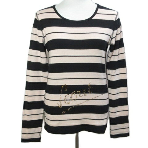 ソニアリキエル SONIA RYKIEL ニット カットソー 長袖 ボーダー プルオーバー スタッズ 刺? インサイドアウト 薄手 M ブラック ベージュ系 /X レディース  260624