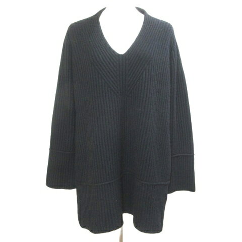 セオリー Theory 20AW Vネックチュニック ニット メリノウールカシミヤ MERCER WOOL CASH V NECK TUNIC オーバーサイズ 長袖 厚手 サイドスリット S 黒 ブラック 0401708 /X レディース  260627