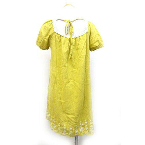 【中古】コルザ COLZA ワンピース レース 刺しゅう 半袖 L 黄色 イエロー /ZB レディース 【ベクトル 古着】 200508 ブランド古着ベクトルプレミアム店