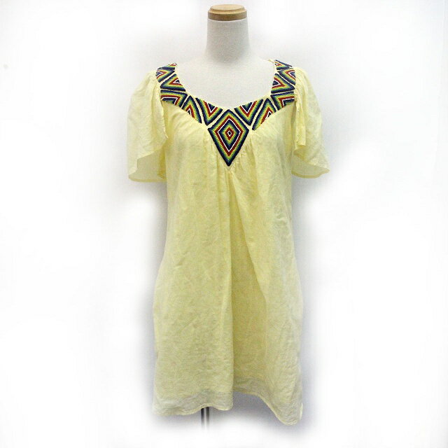 【中古】メドモワゼル パリ MES DEMOISELLES PARIS チュニックワンピース ビース Vネック S イエロー 黄 /O レディース 【ベクトル 古着】 210324